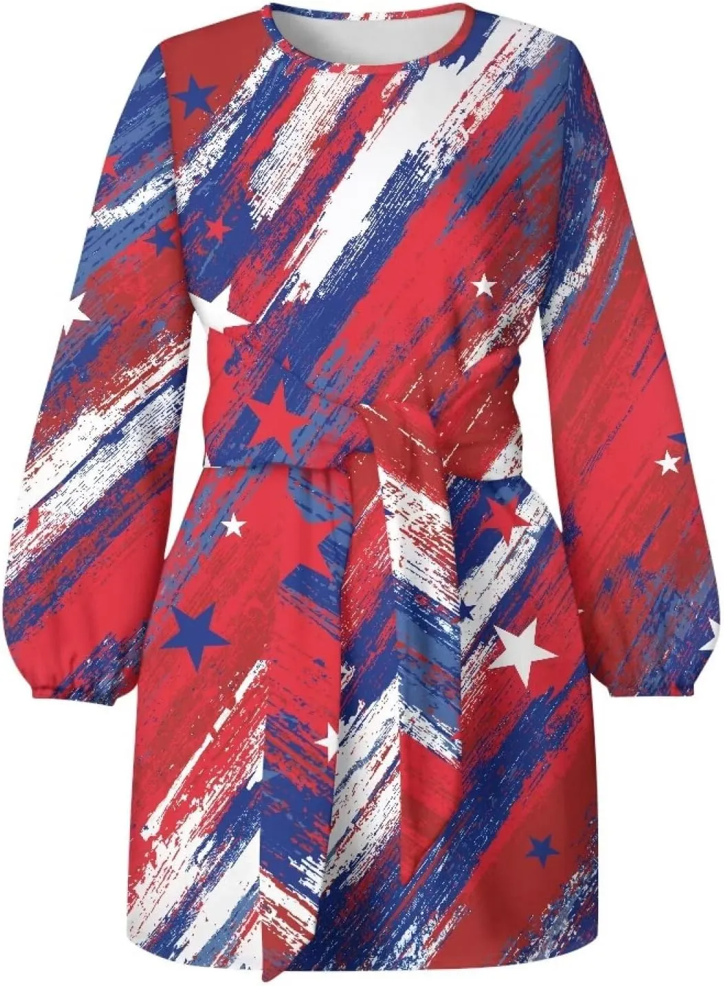 Women's Elegant Long Sleeve Dress Summer Mini Dresses Crewneck Tie Waist A Line Casual Stylish Outfits