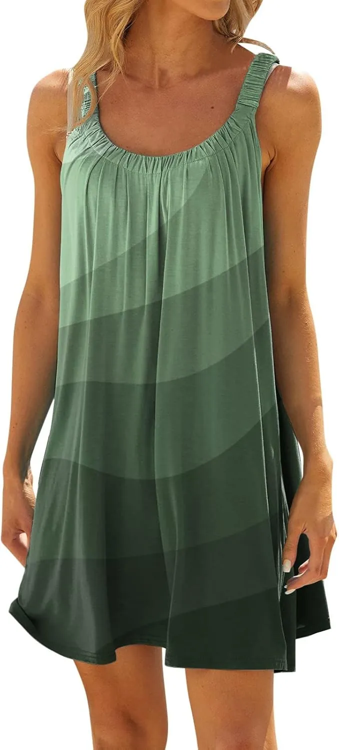 Women's Fashion Summer Casual Vest Sleeveless Bohemian Print Loose Tank Large Dress Blossoms Strap Dress