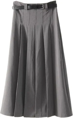 Women's High Waist A-Line Pleated Midi Skirt - Zipper Closure Solid Color Fit for Office Work