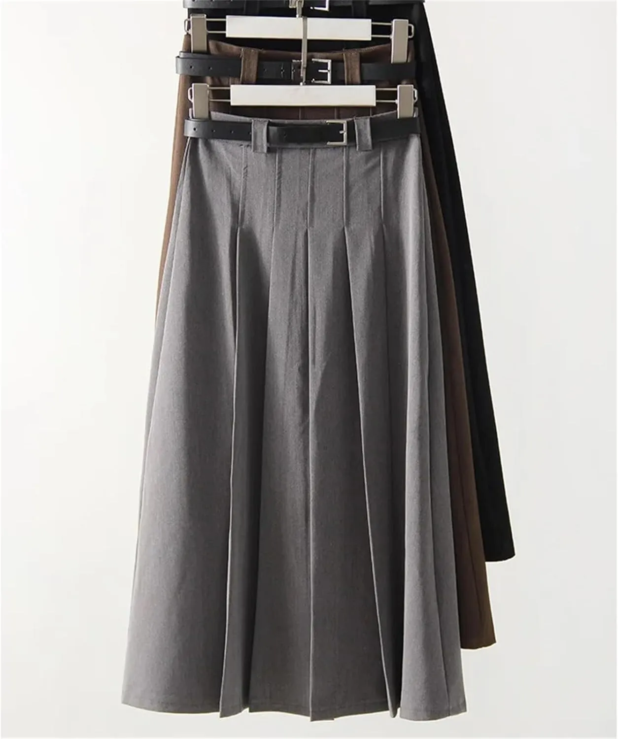 Women's High Waist A-Line Pleated Midi Skirt - Zipper Closure Solid Color Fit for Office Work
