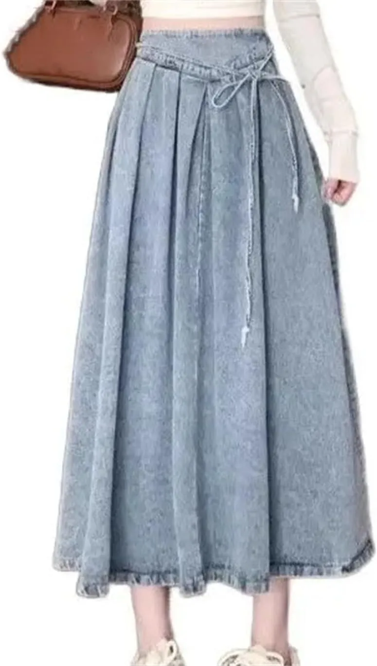 Women's High-Waisted Denim A- Line Elastic Waist Skirt Fashion Denim Streetwear Casual Skirt