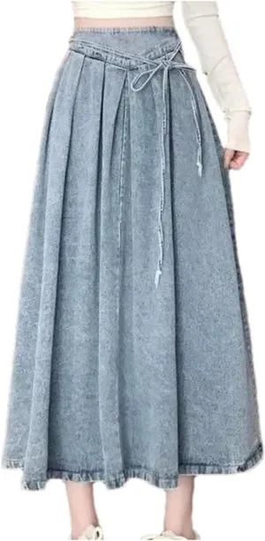 Women's High-Waisted Denim A- Line Elastic Waist Skirt Fashion Denim Streetwear Casual Skirt