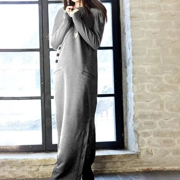 Womens Long Sleeve Hooded Maxi Pullover Hoodie Dress Split Side Loose Sweatshirt Dresses for Women