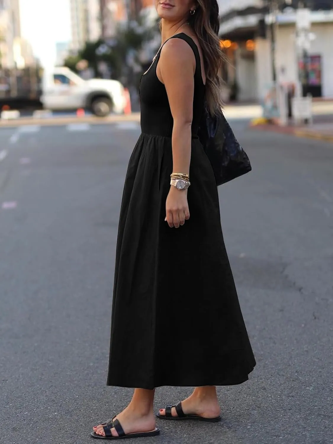 Women's Maxi Dress Summer Sleeveless Swing Sundress Casual Loose Tank Long Dresses with Pockets