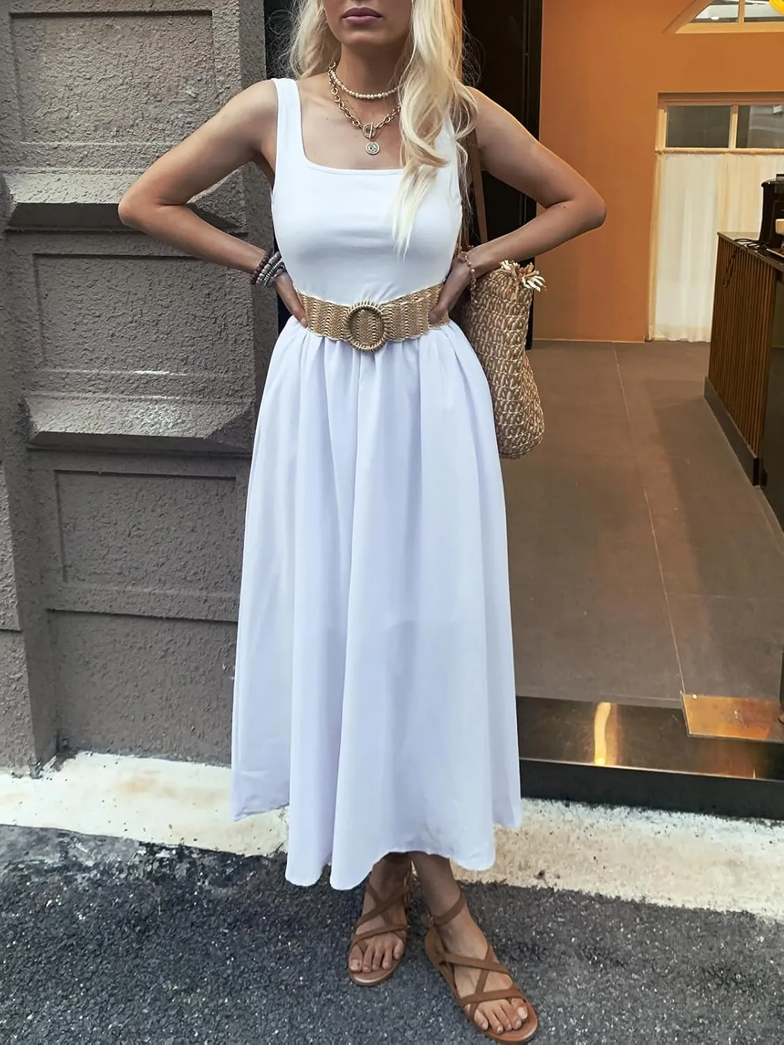 Women's Maxi Dress Summer Sleeveless Swing Sundress Casual Loose Tank Long Dresses with Pockets