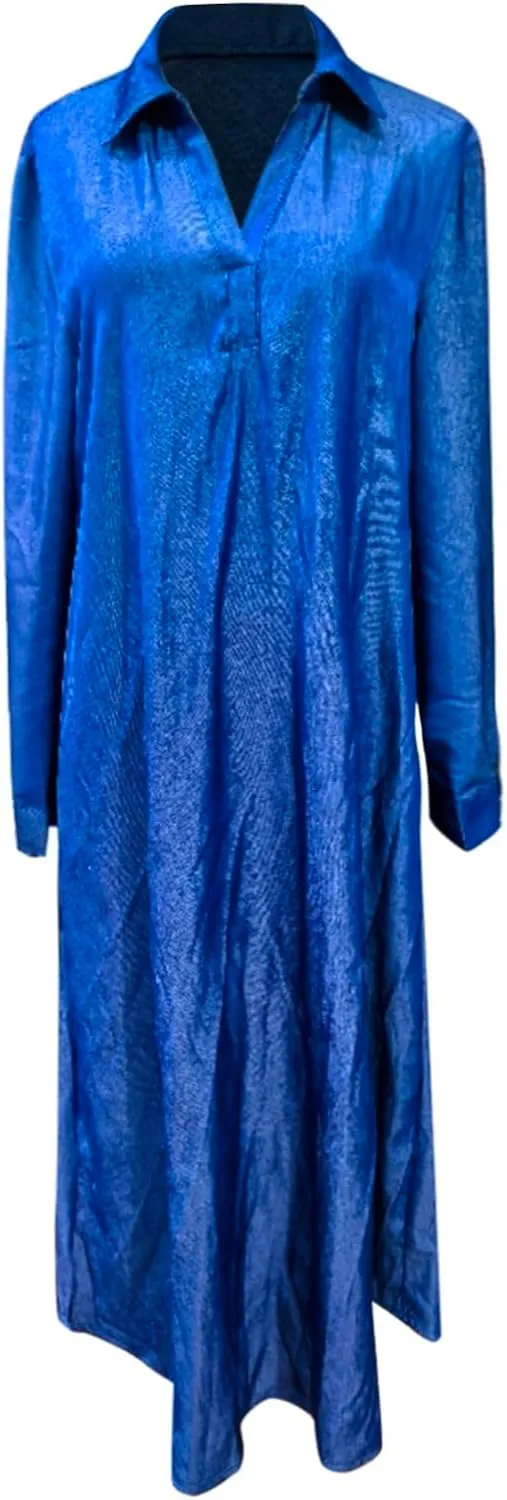 Women's Plain Maxi Long Dress Kaftan Cotton Long Sleeve Casaul Oversized Dress Summer Boho Maxi Dress Plus Size