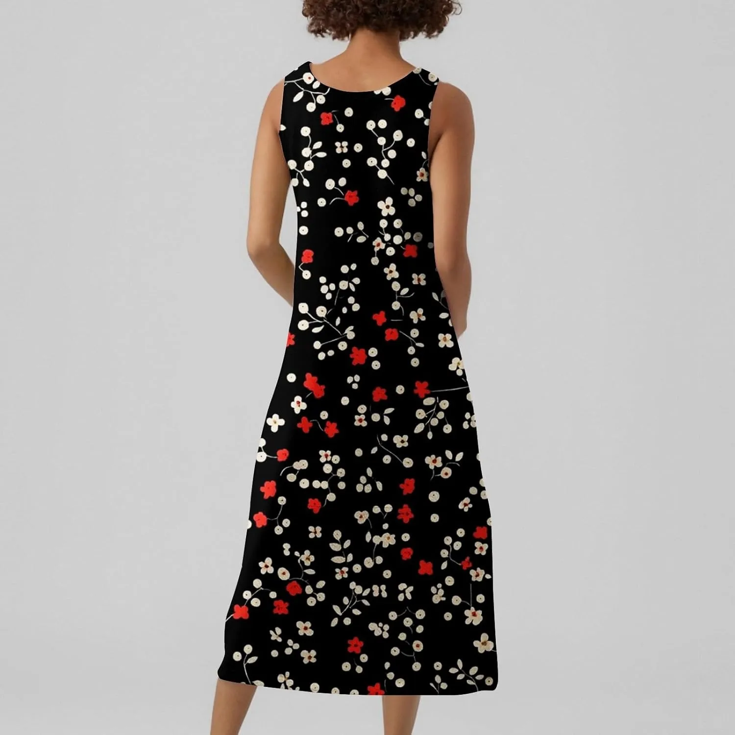 Women's Round Neck Sleeveless Loose Summer Beach Vest Dress with Casual Print 2025 Maxi Sundress