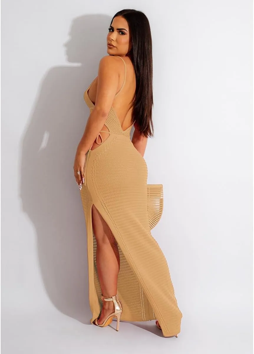 Women's Sexy Sleeveless Transparent Camisole Dress, Charming lace Backless Outfit, Tassel Knit Dress, Nightclub bar