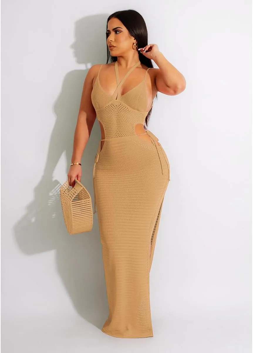 Women's Sexy Sleeveless Transparent Camisole Dress, Charming lace Backless Outfit, Tassel Knit Dress, Nightclub bar