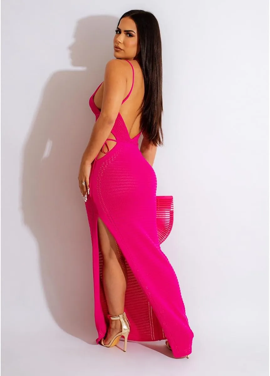 Women's Sexy Sleeveless Transparent Camisole Dress, Charming lace Backless Outfit, Tassel Knit Dress, Nightclub bar