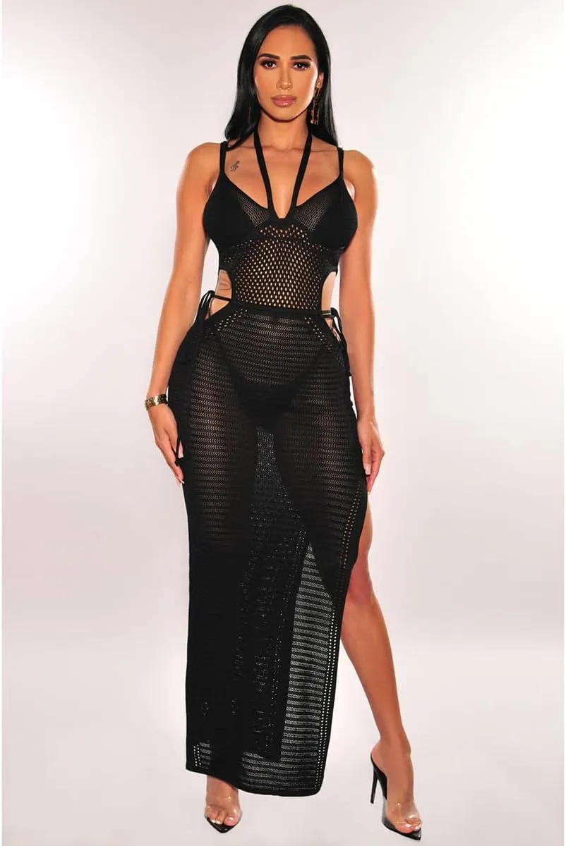 Women's Sexy Sleeveless Transparent Camisole Dress, Charming lace Backless Outfit, Tassel Knit Dress, Nightclub bar
