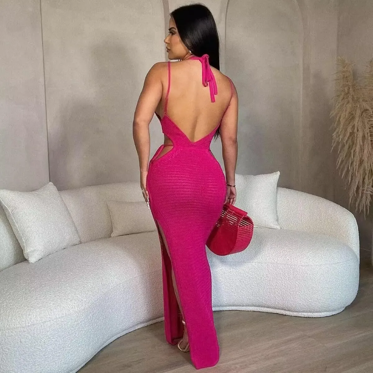 Women's Sexy Sleeveless Transparent Camisole Dress, Charming lace Backless Outfit, Tassel Knit Dress, Nightclub bar