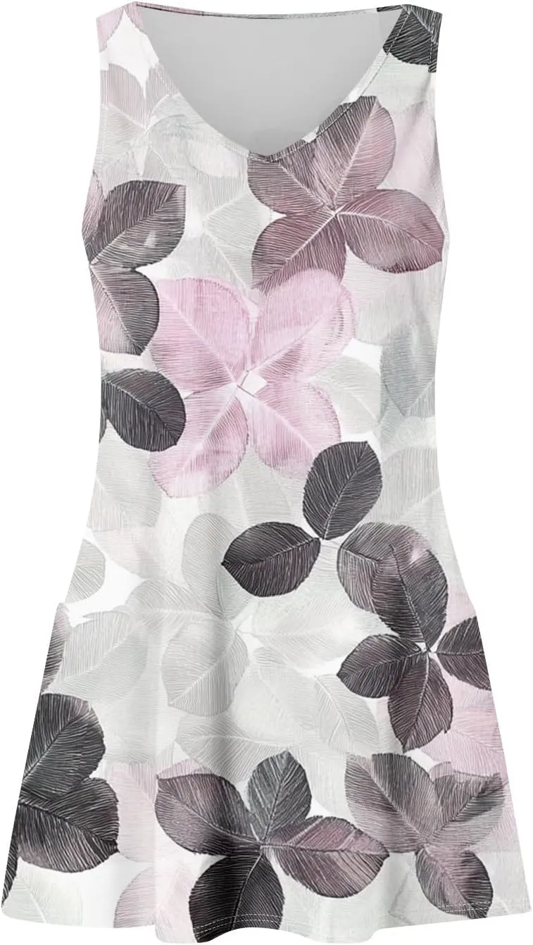 Women's Sleeveless Floral Print Summer Dress Casual Loose Fit Beach Summer with V-Neckline and Colors