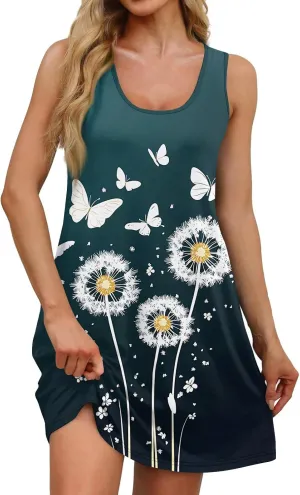 Women's Sleeveless Summer Dress with and Butterfly Print Casual Loose Fit for Beach and Daily Wear