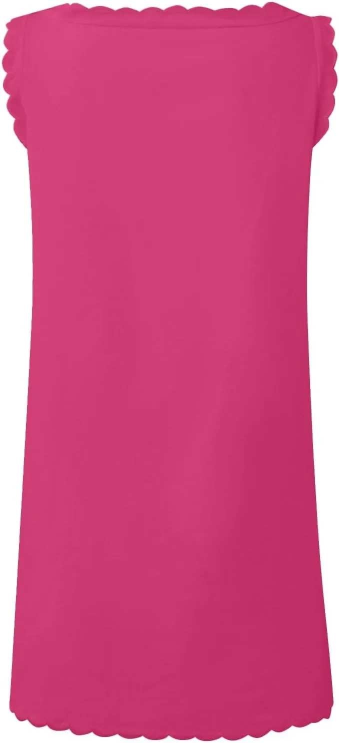 Womens Sleeveless Tank Dress V-Neck Scallop 2025 Summer Dresses Back Zipper Linen Casual Beach Sundress