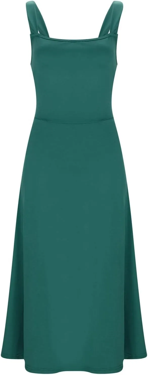 Womens Sleeveless V Neck Dress with Pocket Summer Beach Midi Flared Tank Dress Flowy Long Dress Beach Swing Party Maxi Dress