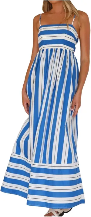 Women's Striped Back Smocked Maxi Dress Sexy Spaghetti Strap Cut Out Flowy Swing Long Dress Going Out A Line Casual Sundress