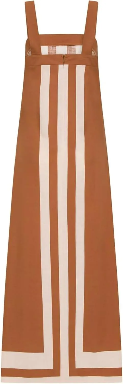 Womens Striped Maxi Dress Summer Boho Color Bock Square Neck Sleeveless Tank Shift Sundress Beach Overall Long Dress