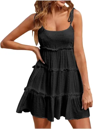 Women's Summer Boho Maxi Dress Beach Vacation Casual Smocked A Line Sundresses Backless Mini Short Dresses