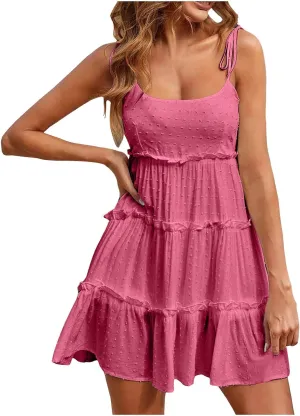 Women's Summer Boho Maxi Dress Beach Vacation Casual Smocked A Line Sundresses Backless Mini Short Dresses