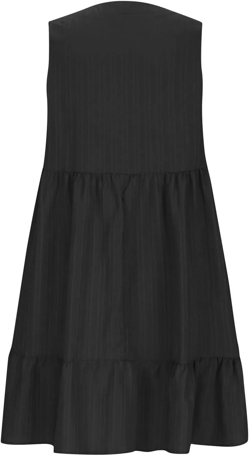 Womens Summer Dress Sleeveless V Neck Mini Dresses Fashion Casual Flowy Boho Ruffle A Line Swing Sundress 2025