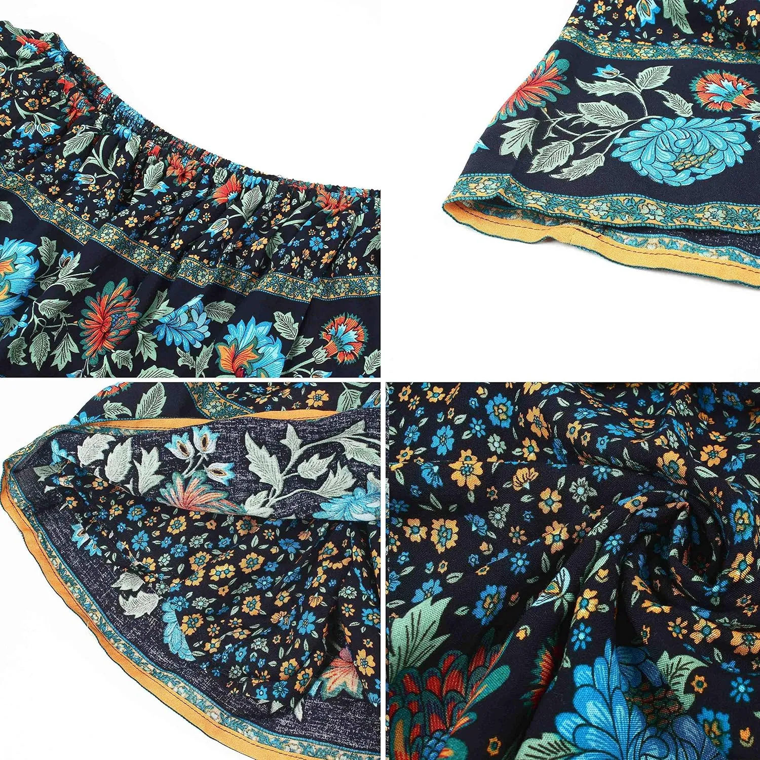 Women's Summer Off Shoulder Mini Dress Strapless Ruffle Floral Printed Boho Beach Party Sundress