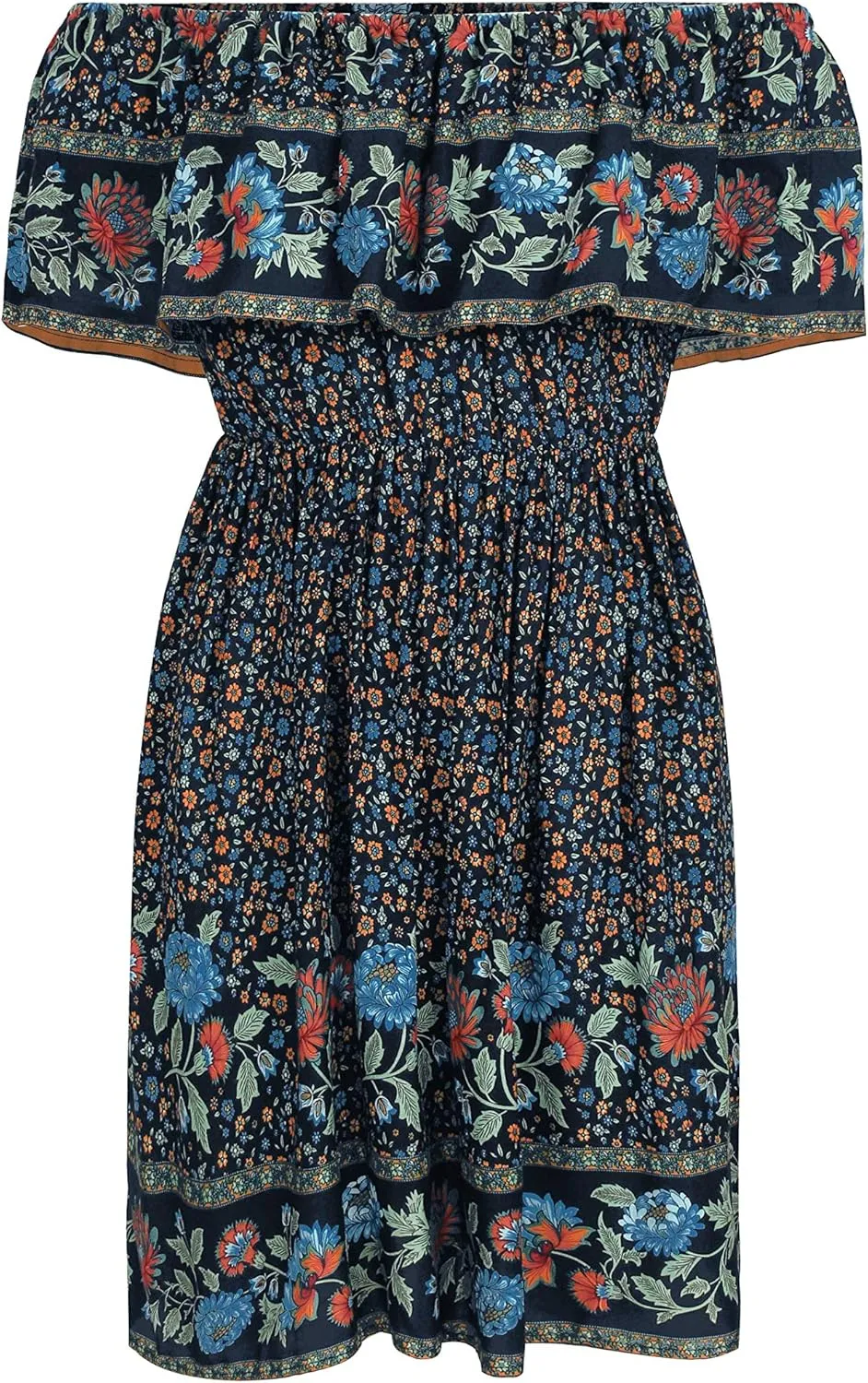 Women's Summer Off Shoulder Mini Dress Strapless Ruffle Floral Printed Boho Beach Party Sundress