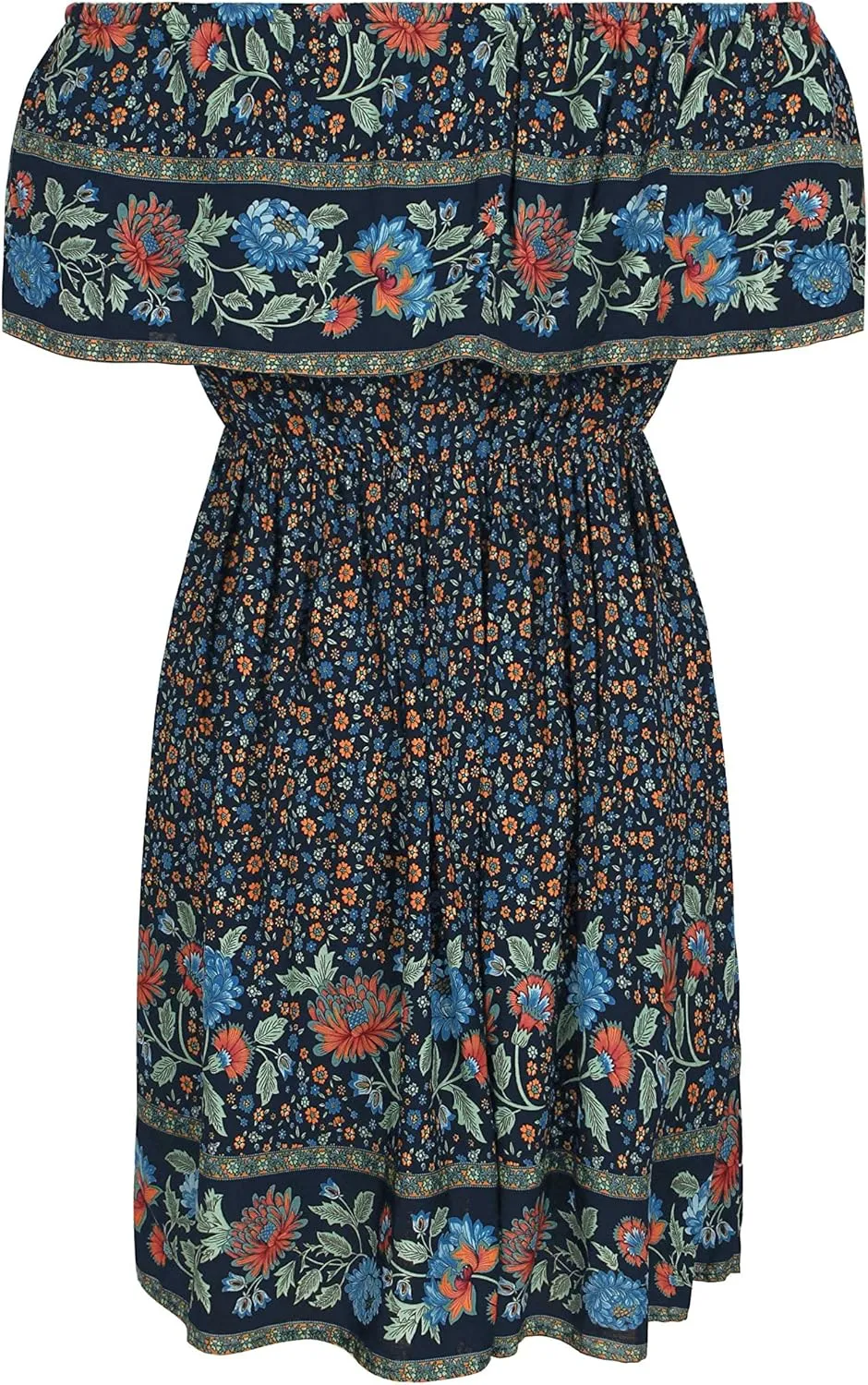 Women's Summer Off Shoulder Mini Dress Strapless Ruffle Floral Printed Boho Beach Party Sundress