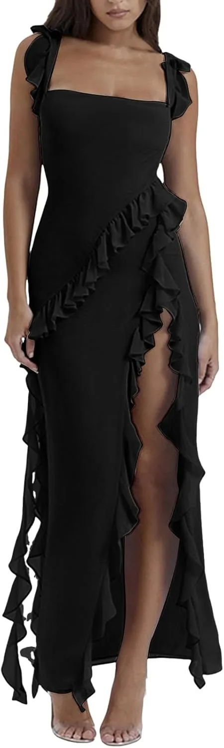 Women's Trendy Summer Casual 2025 Sun Dresses Side Split Sexy Western Spring Summer Sundresses Modest Beach Camisole