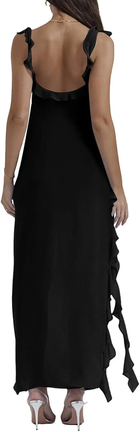 Women's Trendy Summer Casual 2025 Sun Dresses Side Split Sexy Western Spring Summer Sundresses Modest Beach Camisole