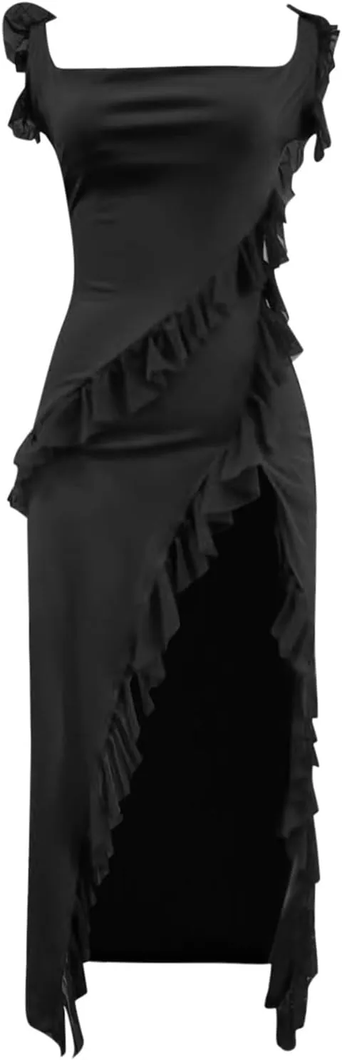 Women's Trendy Summer Casual 2025 Sun Dresses Side Split Sexy Western Spring Summer Sundresses Modest Beach Camisole