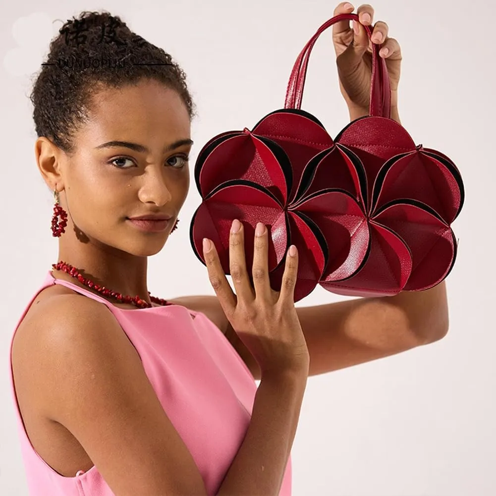 Womens Trendy Vegan Leather Handbags Elegant 3D Flower Top Handle Purse Small Y2k Shoulder Crossbody Bag Ladies Gift