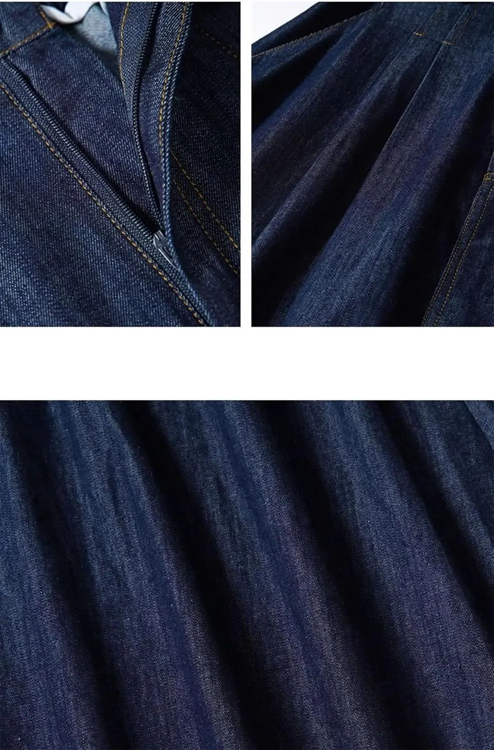 Women's Vintage Denim Midi Skirts High Waist A-Line Plain Pleated Thin Skirts Denim Skirt (with Belt)