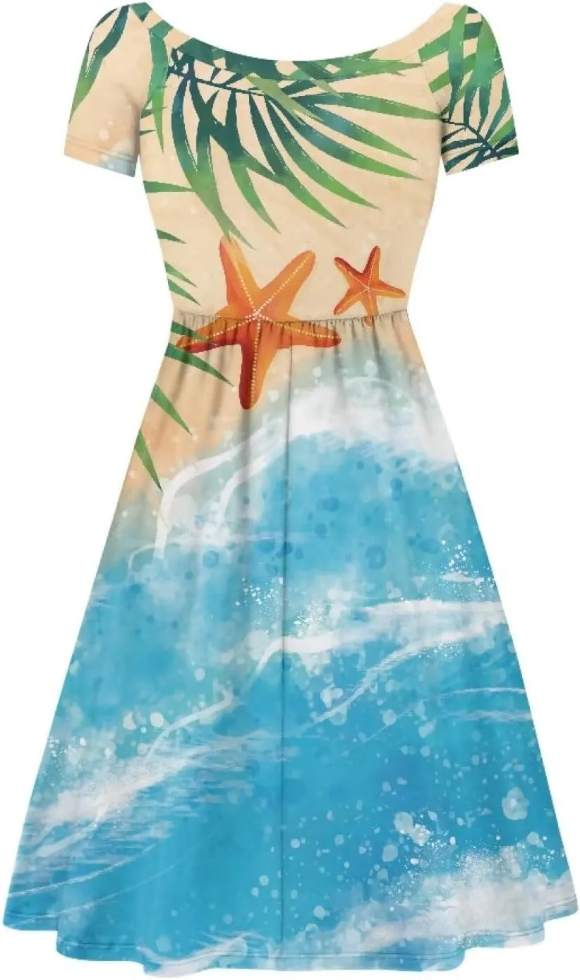Women's Wide Collar Casual Dresses Scoop Neck Summer Sundress Short Sleeve A-Line Maxi Dress Plus Size