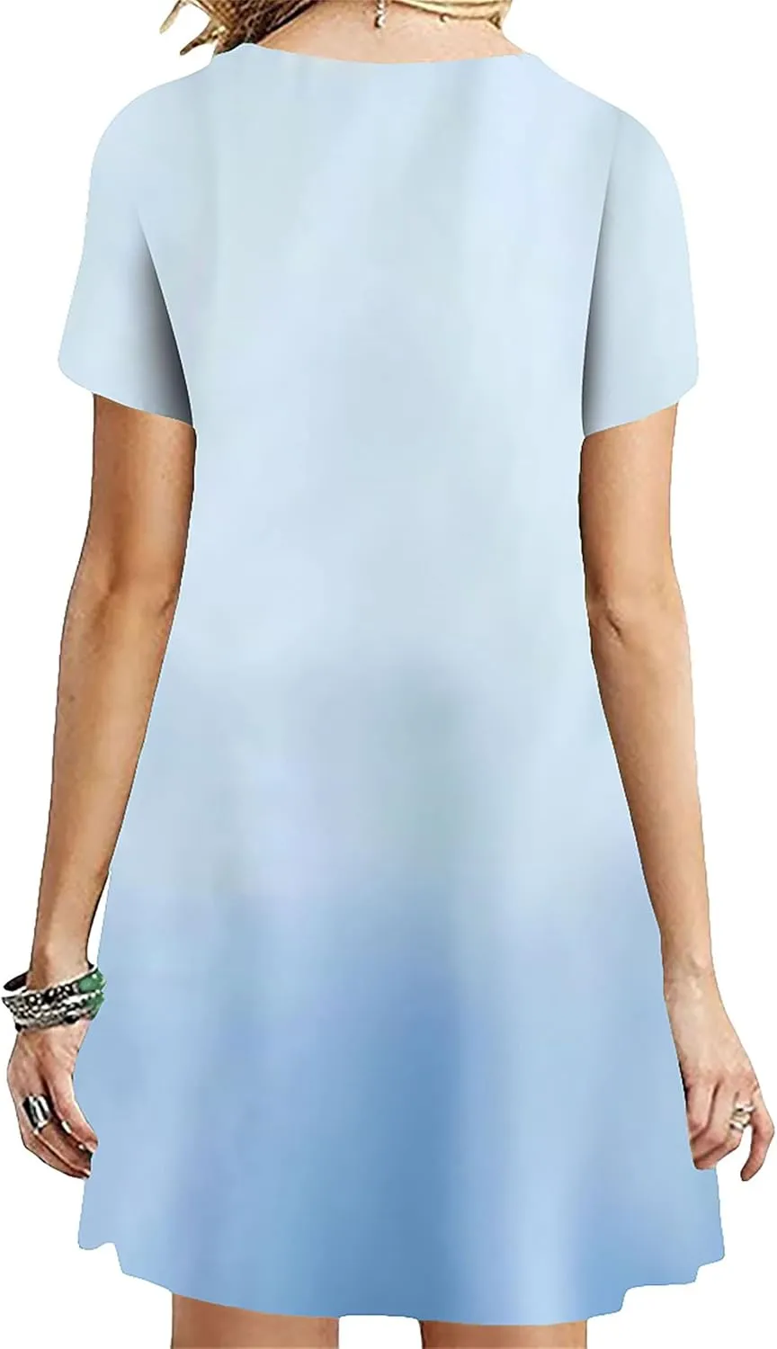 YMING Womens Plus Size Gradient Short Sleeve Dress Loose Fit Swing Sundress Summer Mini Shirt Dresses with Pockets