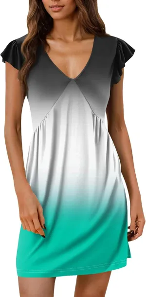 YUTANRAL Summer Dresses for Women 2025 Trendy V Neck Cap Sleeve Sundresses Casual Beach Dresses Cover Ups with Pockets