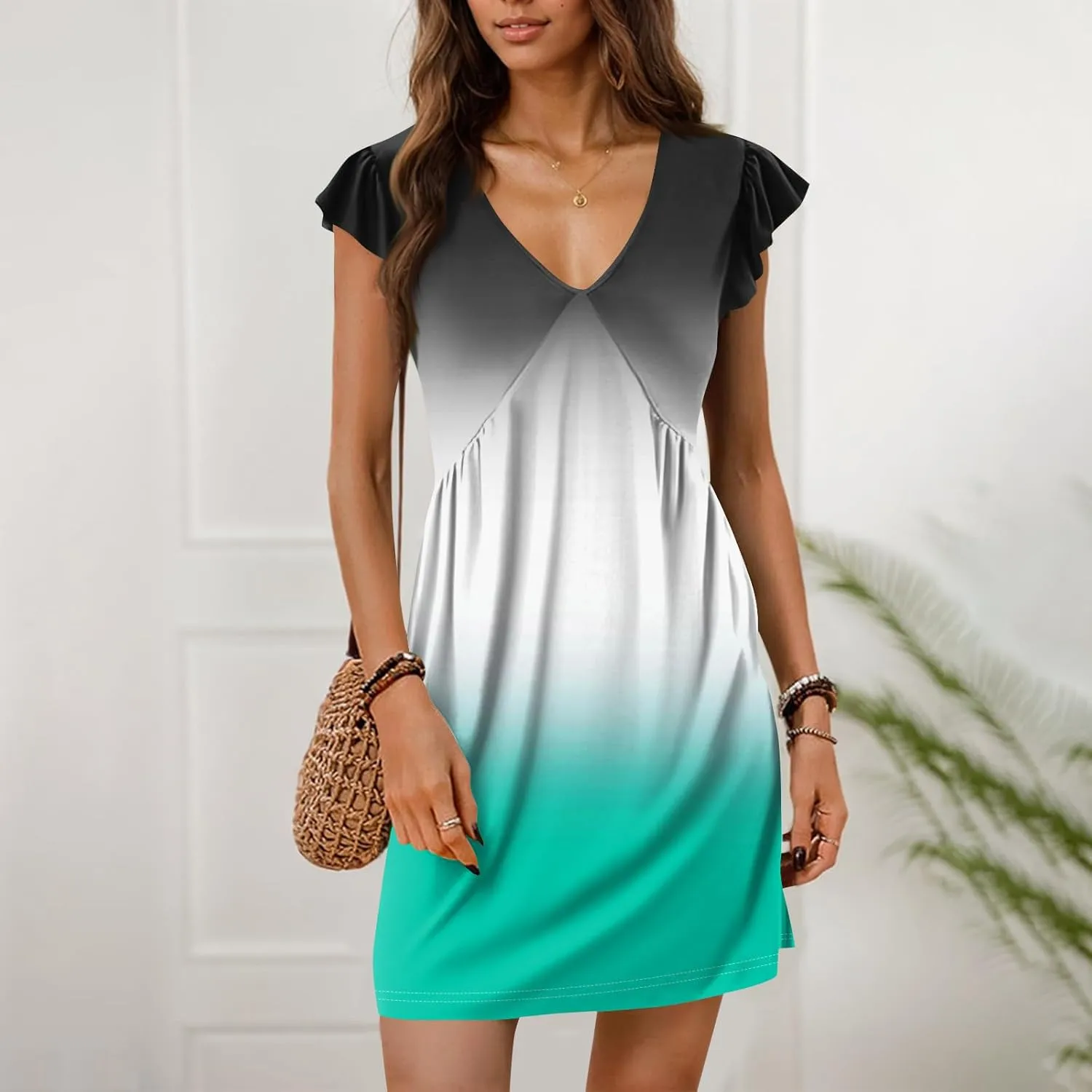 YUTANRAL Summer Dresses for Women 2025 Trendy V Neck Cap Sleeve Sundresses Casual Beach Dresses Cover Ups with Pockets