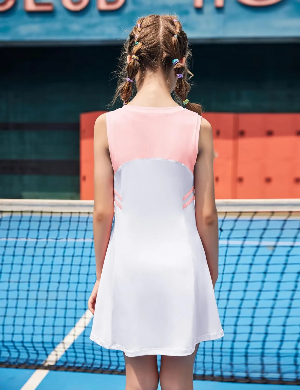 Zaclotre Girls Tennis Dress Cute Golf Outfit Sleeveless Workout Athletic Dresses with Shorts Pockets
