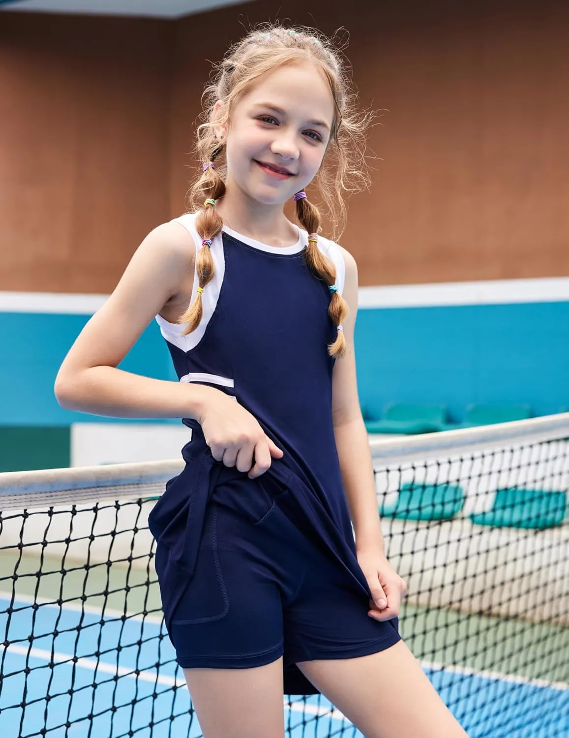 Zaclotre Girls Tennis Dress Cute Golf Outfit Sleeveless Workout Athletic Dresses with Shorts Pockets