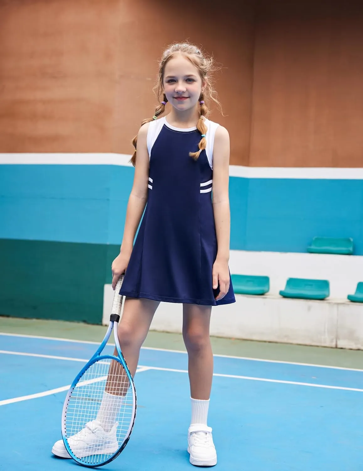 Zaclotre Girls Tennis Dress Cute Golf Outfit Sleeveless Workout Athletic Dresses with Shorts Pockets