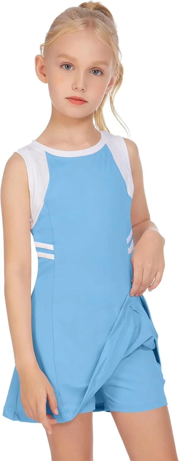 Zaclotre Girls Tennis Dress Cute Golf Outfit Sleeveless Workout Athletic Dresses with Shorts Pockets