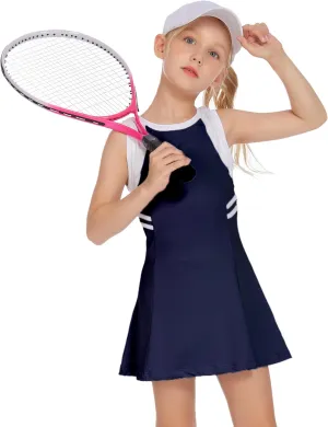 Zaclotre Girls Tennis Dress Cute Golf Outfit Sleeveless Workout Athletic Dresses with Shorts Pockets