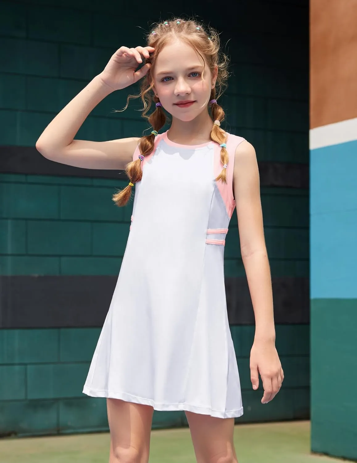 Zaclotre Girls Tennis Dress Cute Golf Outfit Sleeveless Workout Athletic Dresses with Shorts Pockets