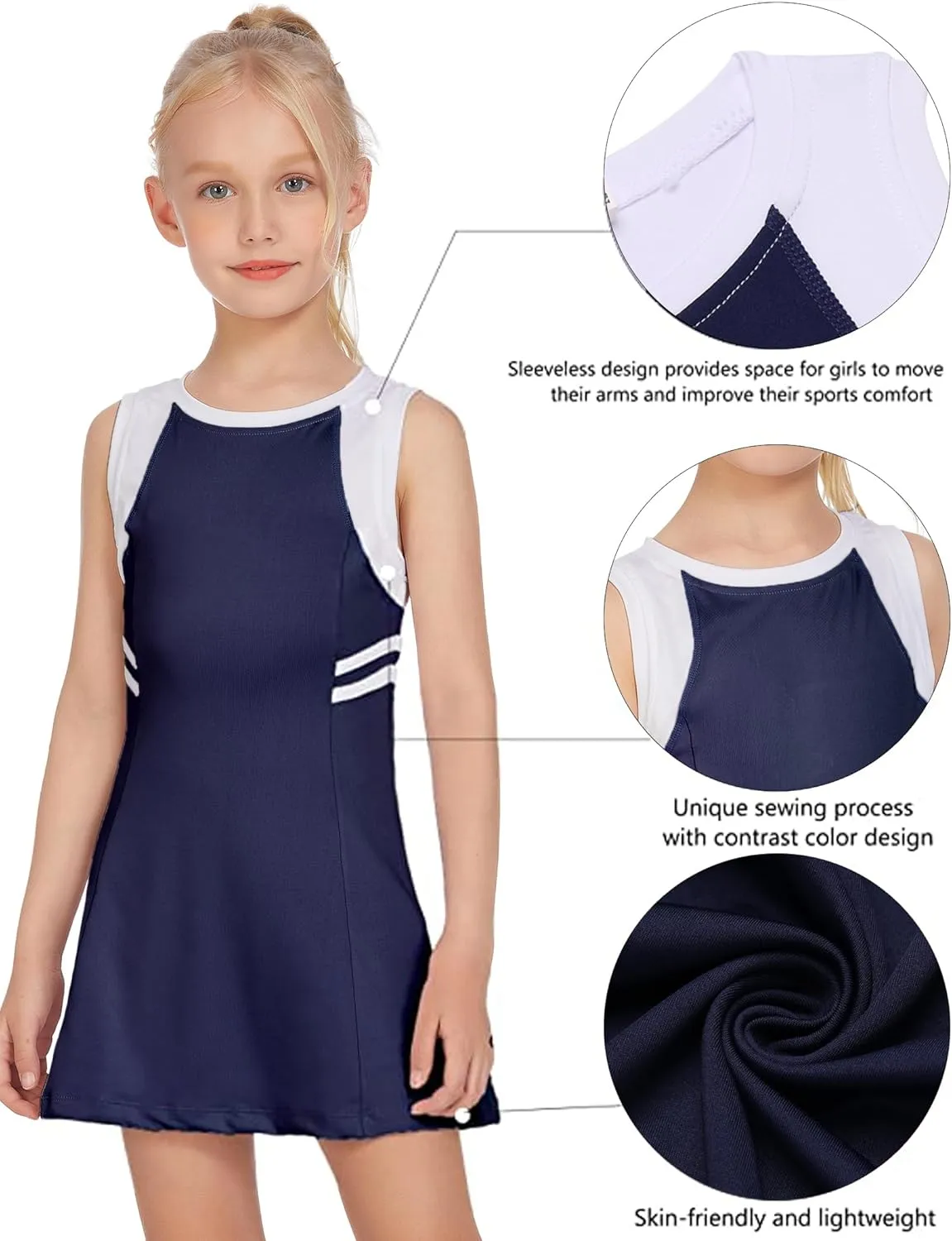 Zaclotre Girls Tennis Dress Cute Golf Outfit Sleeveless Workout Athletic Dresses with Shorts Pockets