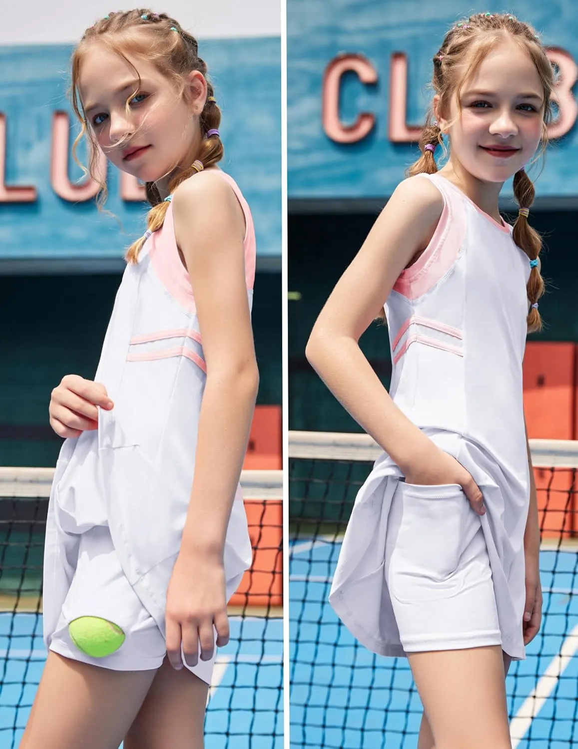 Zaclotre Girls Tennis Dress Cute Golf Outfit Sleeveless Workout Athletic Dresses with Shorts Pockets