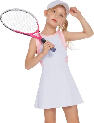 Zaclotre Girls Tennis Dress Cute Golf Outfit Sleeveless Workout Athletic Dresses with Shorts Pockets