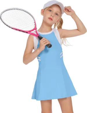 Zaclotre Girls Tennis Dress Cute Golf Outfit Sleeveless Workout Athletic Dresses with Shorts Pockets