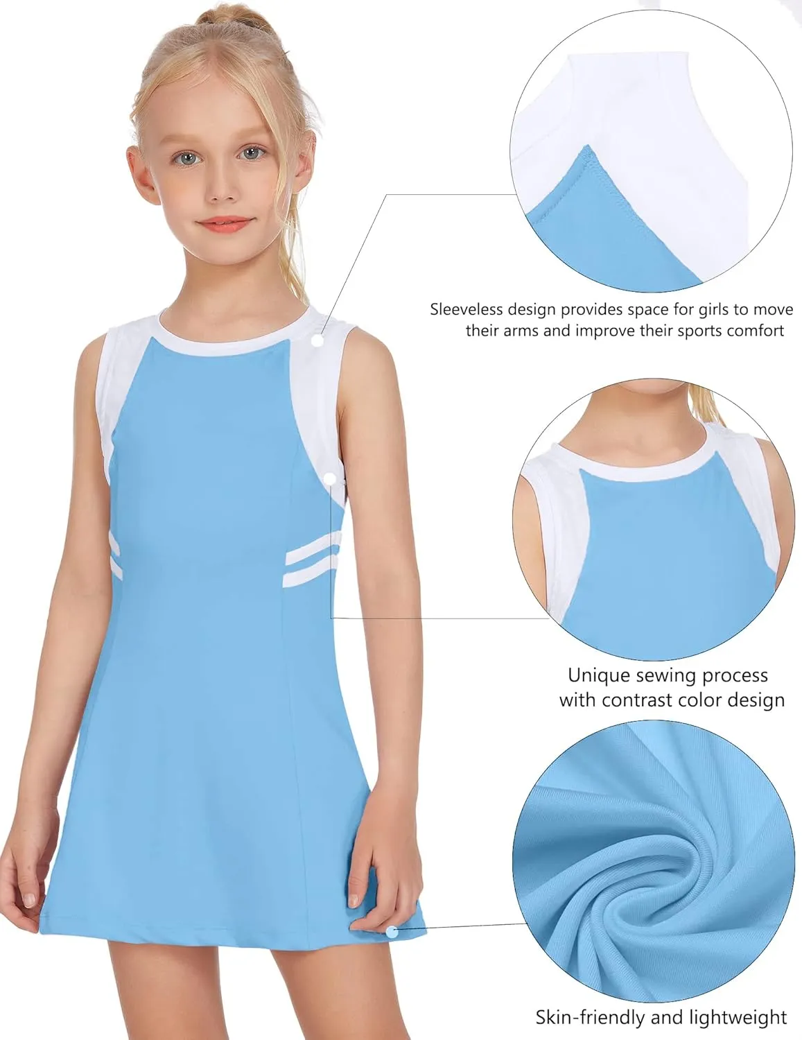 Zaclotre Girls Tennis Dress Cute Golf Outfit Sleeveless Workout Athletic Dresses with Shorts Pockets