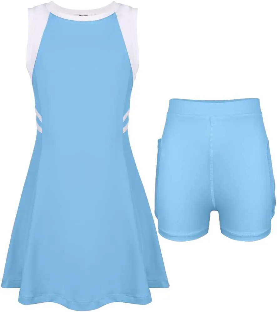Zaclotre Girls Tennis Dress Cute Golf Outfit Sleeveless Workout Athletic Dresses with Shorts Pockets